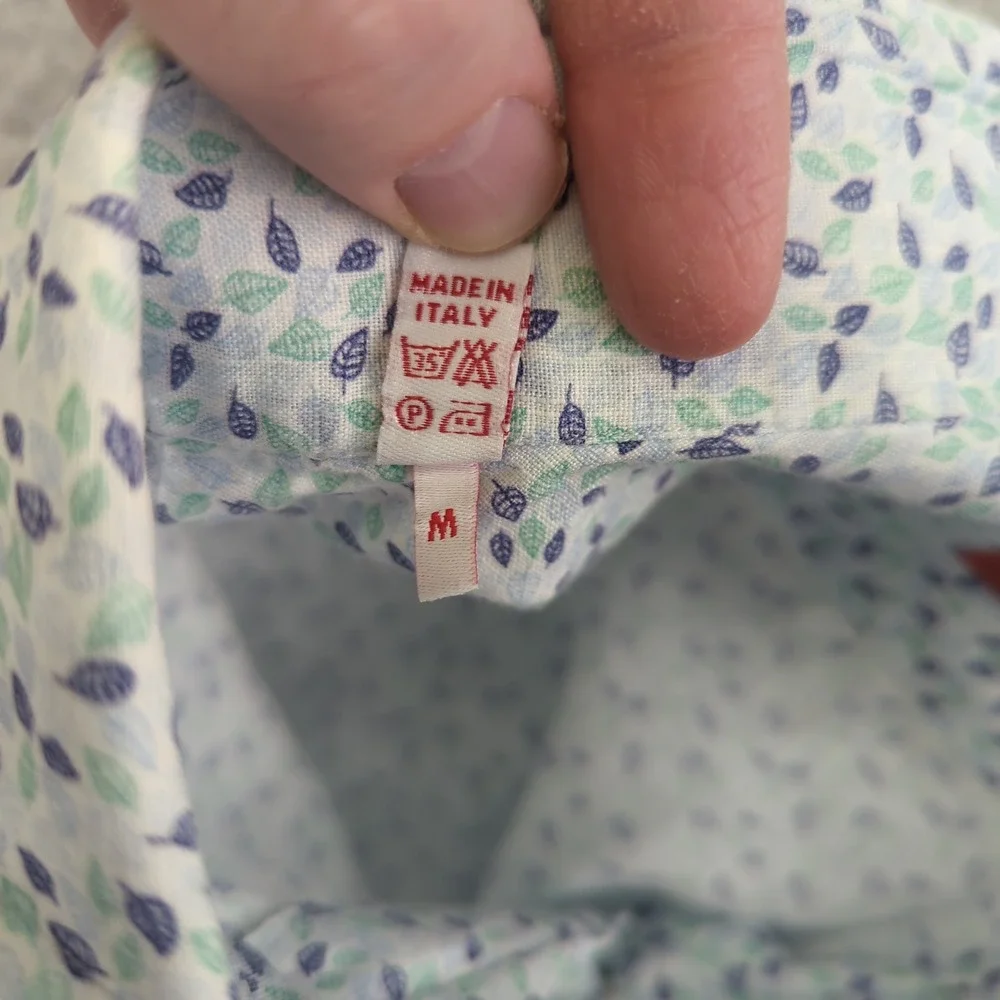 ISAIA NAPOLI Men's Blue Floral Print 100% Linen Button Down Dress‎ Shirt 15 38 - Picture 8 of 10